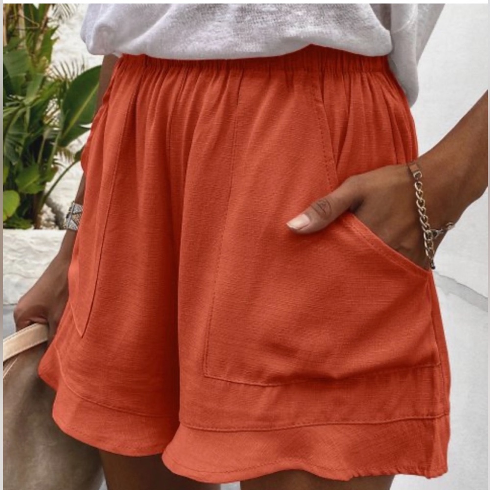 NEW•2X•Tangerine Dream Flowy Linen Style Shorts With Pockets - Picture 2 of 15